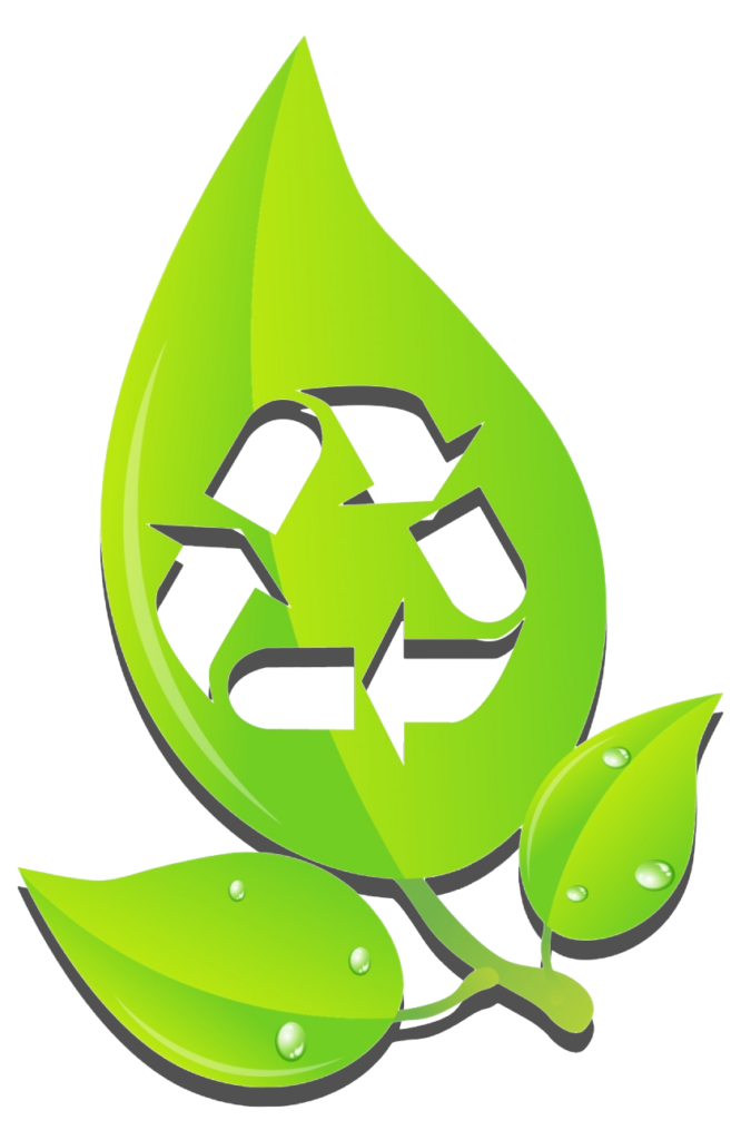 Uma folha verde com uma reciclagem nela