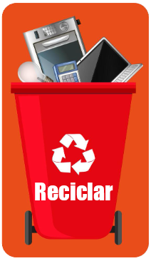 Uma lata de lixo vermelha com um telefone celular dentro
